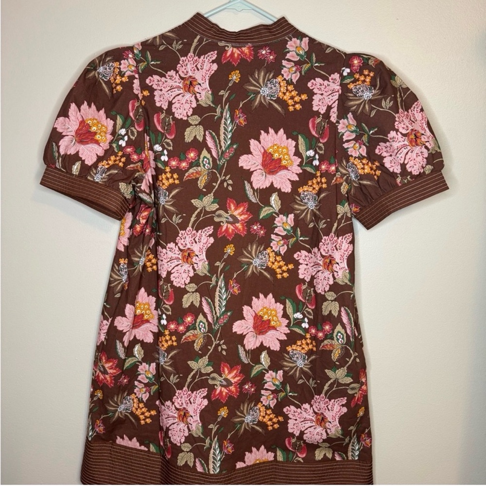 entro Brown Floral V-Neck Puff Sleeve Dress Size Large - Picture 4 of 5